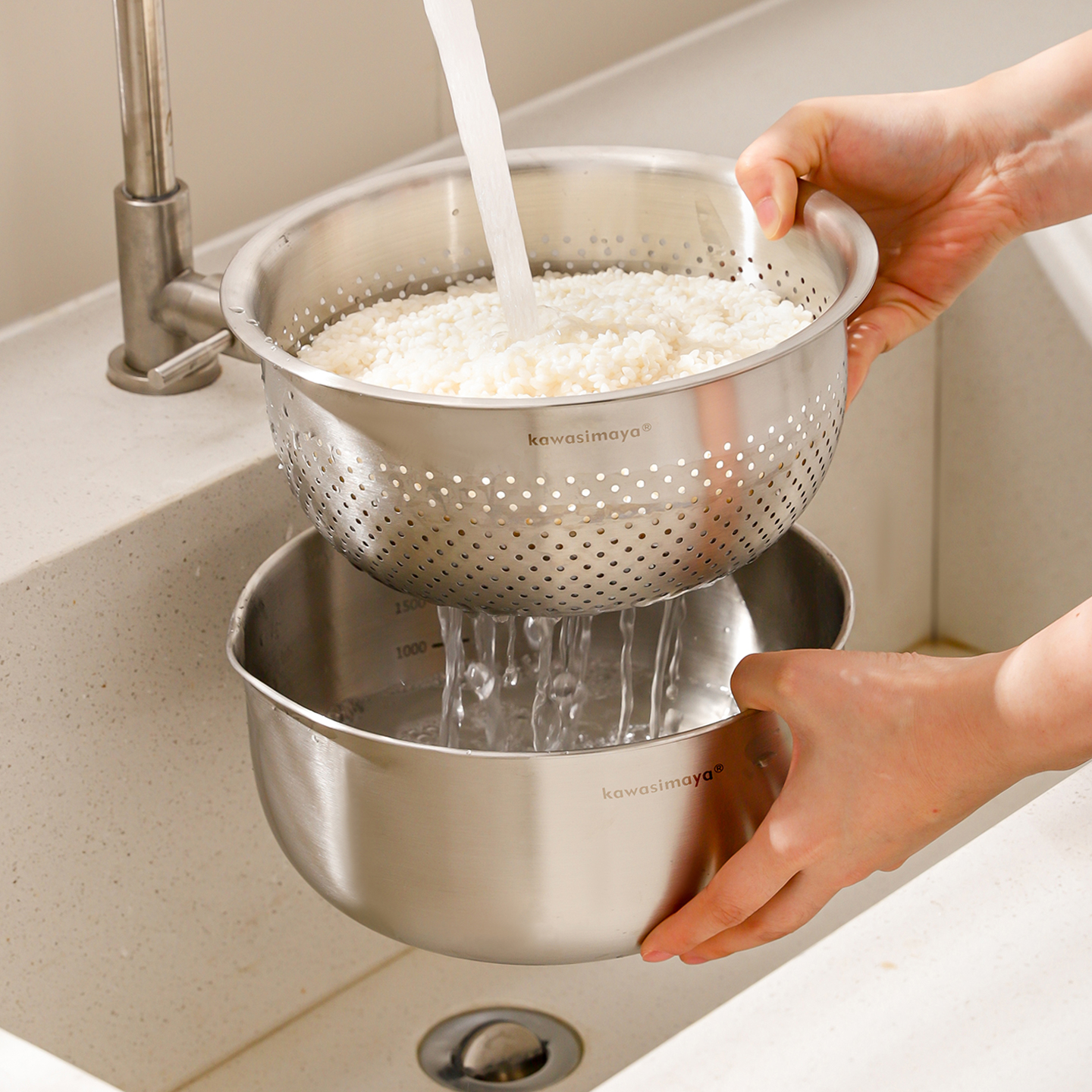 川岛屋不锈钢沥水篮家用厨房洗菜盆水果盘洗奶瓶专用盆和面料理盆