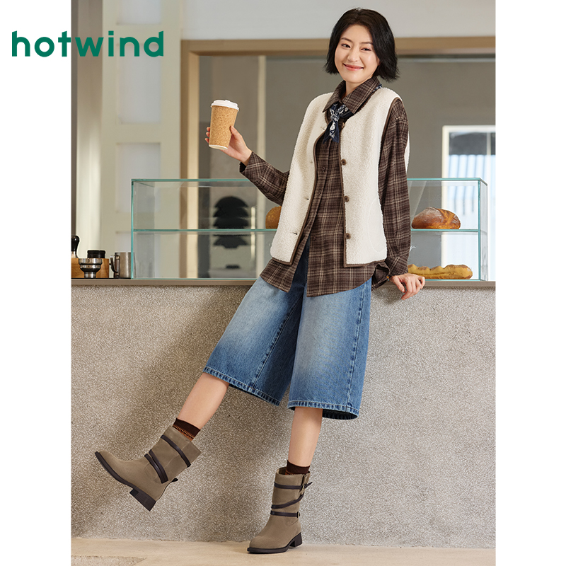 热风2025年冬季新款女士毛毛马甲保暖F10W25403外穿马夹时尚秋冬