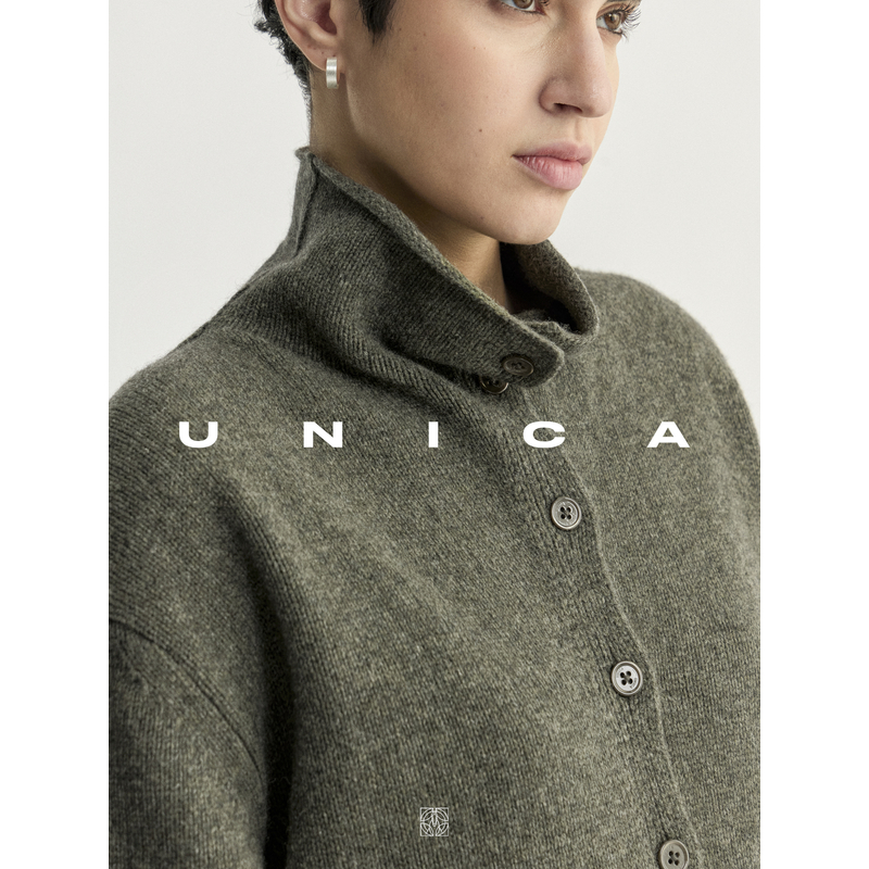 UNICA/松弛随性卷边半高领_定纺100牦牛绒厚实针织开衫