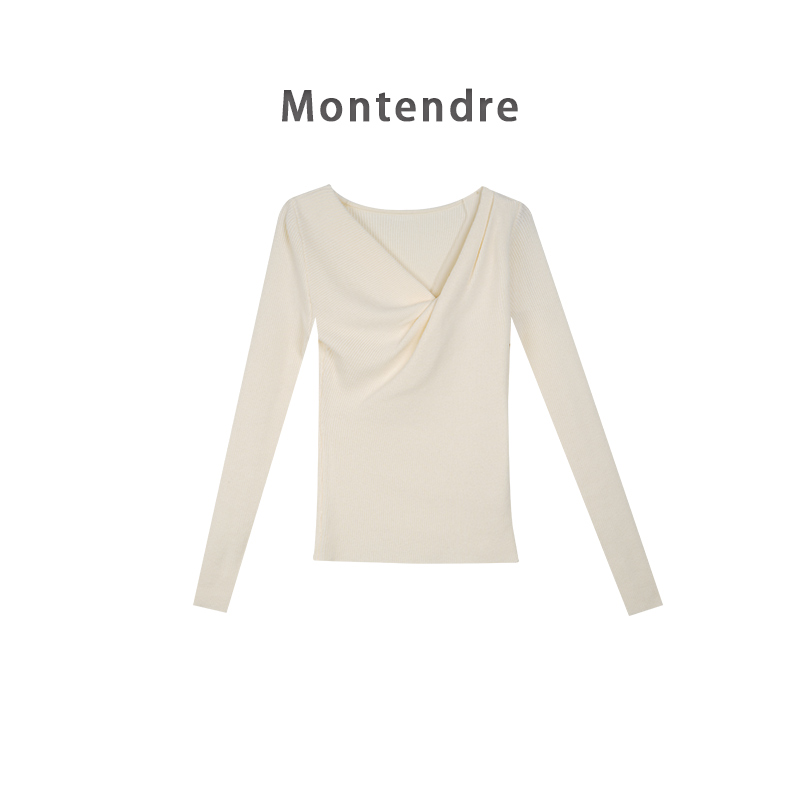 【MonTendre】秋冬新款 B 时尚气质百搭优雅交叉设计针织衫休闲上衣