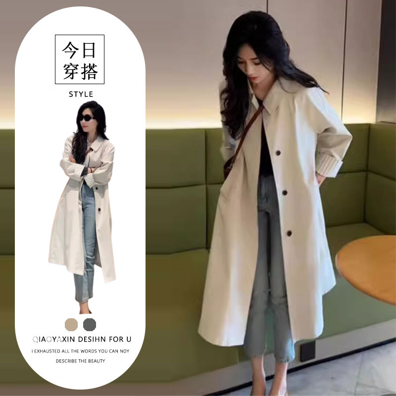 港风时尚中长款风衣外套女春秋2025年新款英伦风别致宽松女装外套