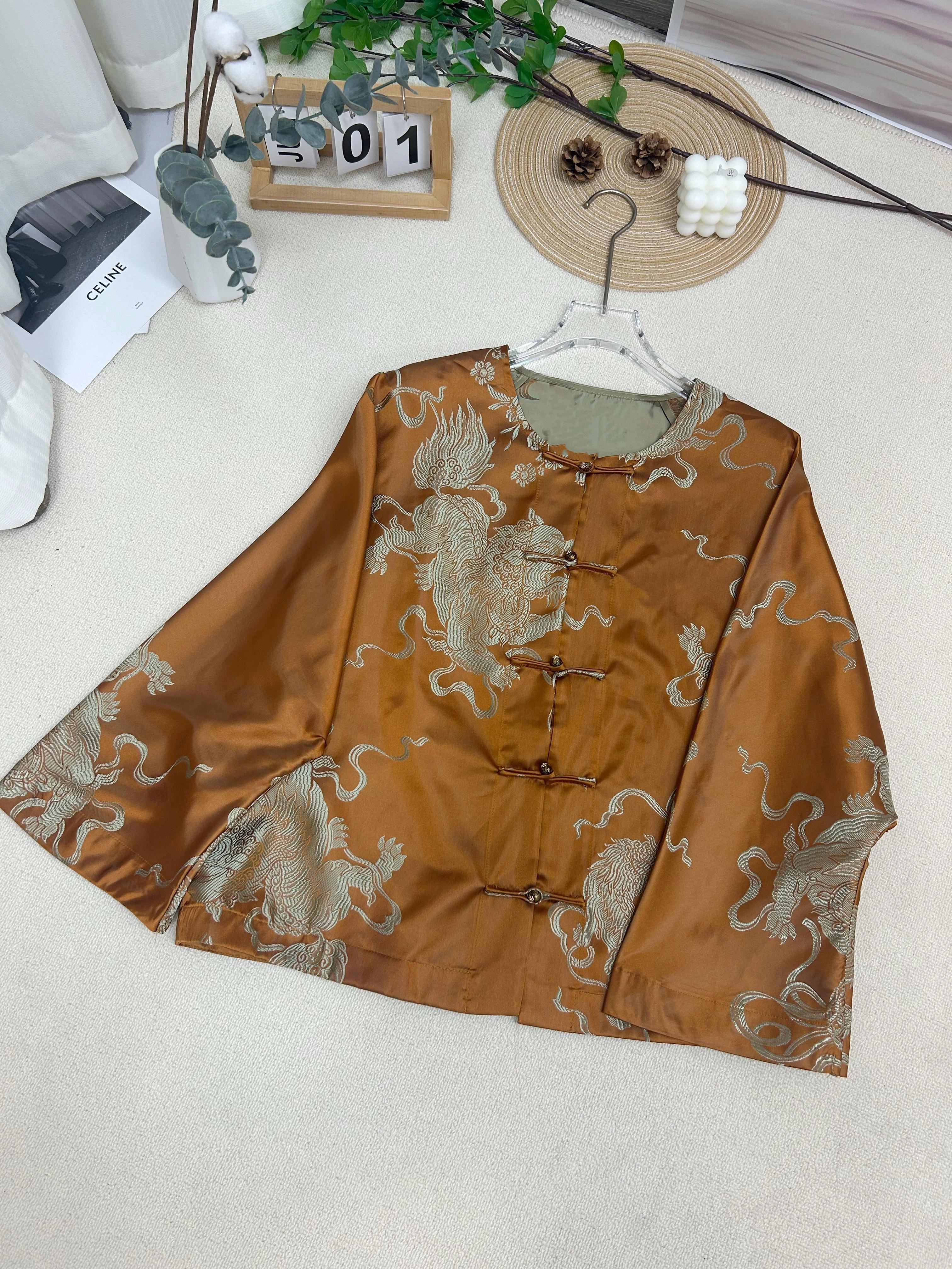 【琥珀】正版！新中式满分丝刻花秋季长袖两色上衣