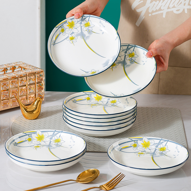 菜盘子家用陶瓷新款7/8英寸圆深盘子高颜值炒菜凉菜碟子釉下彩盘