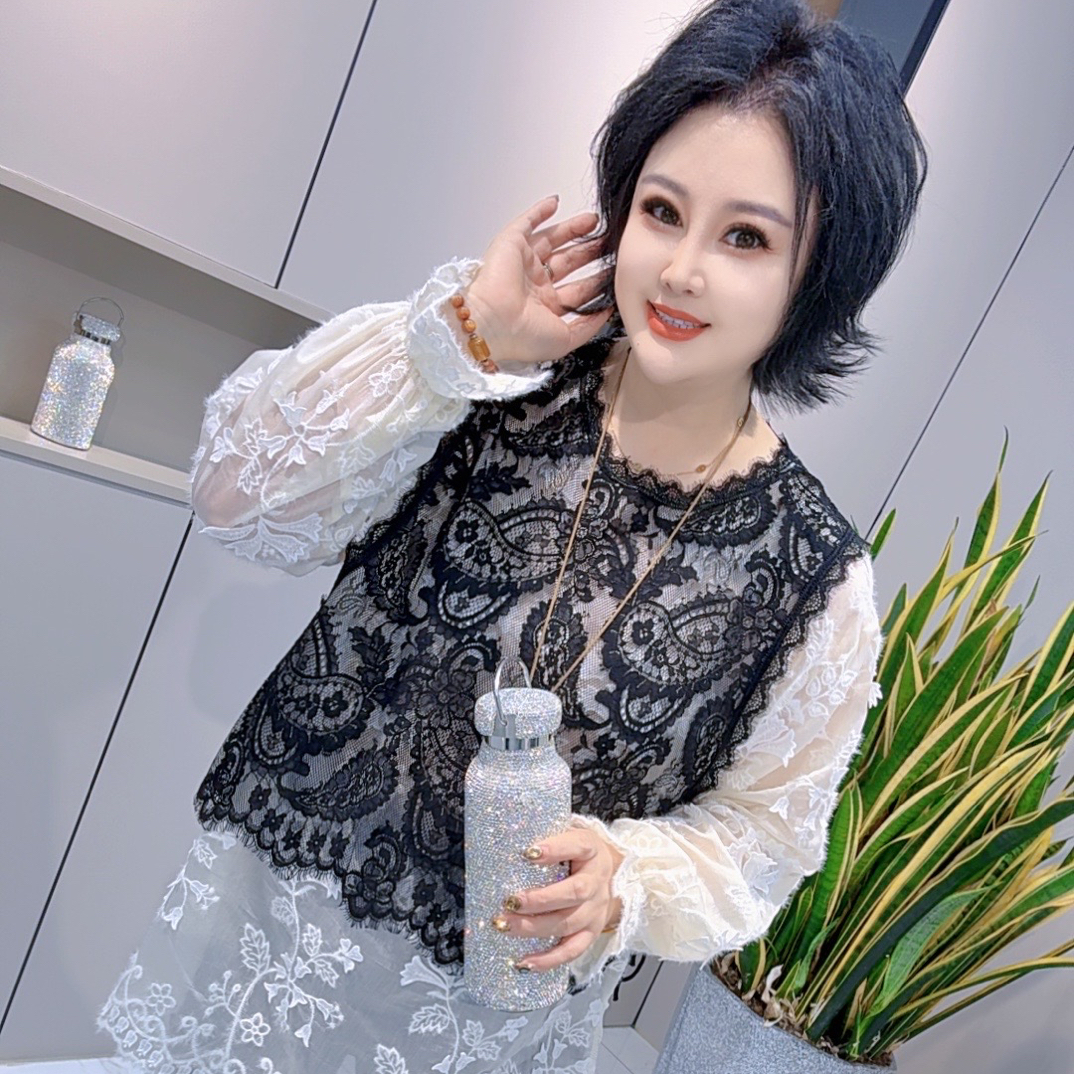 【娟姐精选】3226娟姐定制欧货蕾丝拼假两件时尚洋气衫（不能浸泡洗）