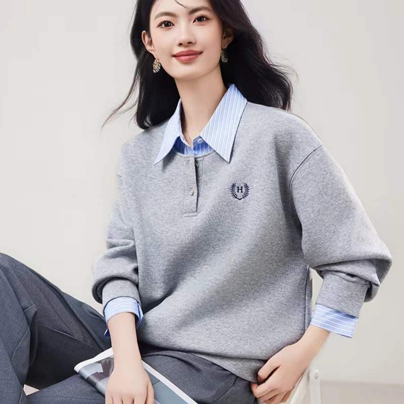 假两件拼接长袖卫衣女秋冬新款宽松高级感显瘦慵懒风韩系洋气上衣