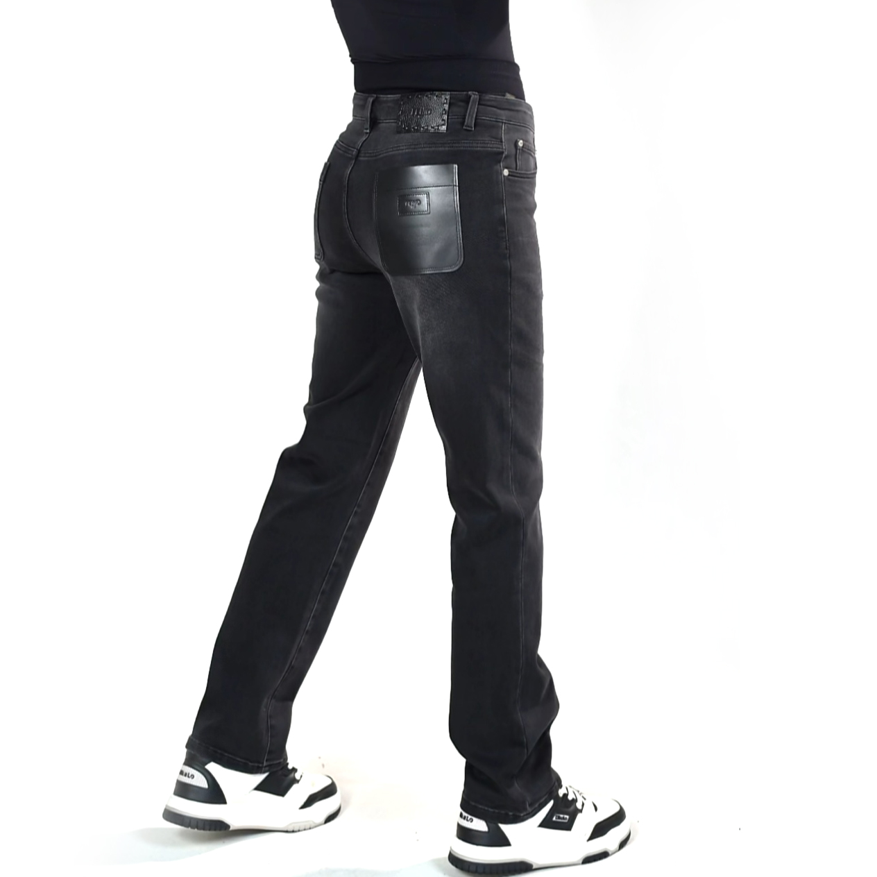 芬澜迪微修身直通高弹磨毛牛仔裤25K0019秋男装时尚直筒黑牛仔裤