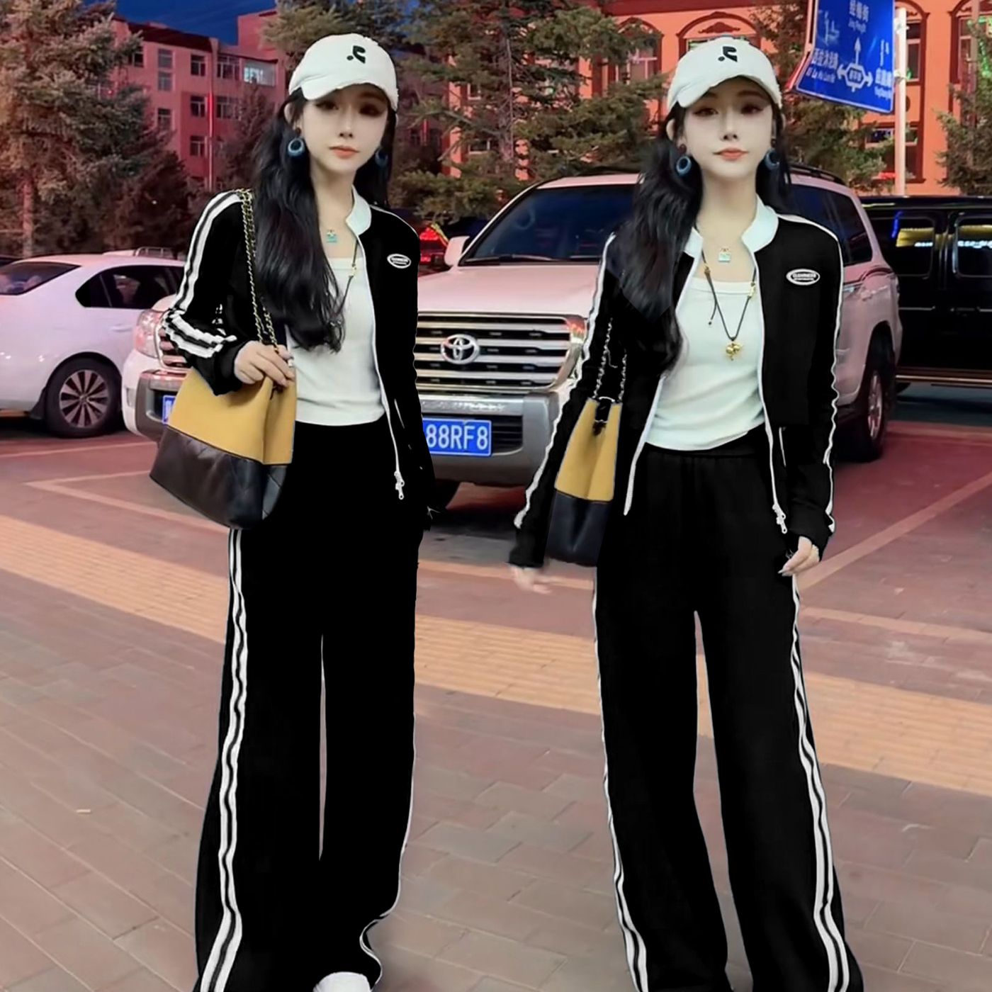 洋气减龄显瘦棒球服阔腿裤两件套2025春秋新款时尚运动服套装女