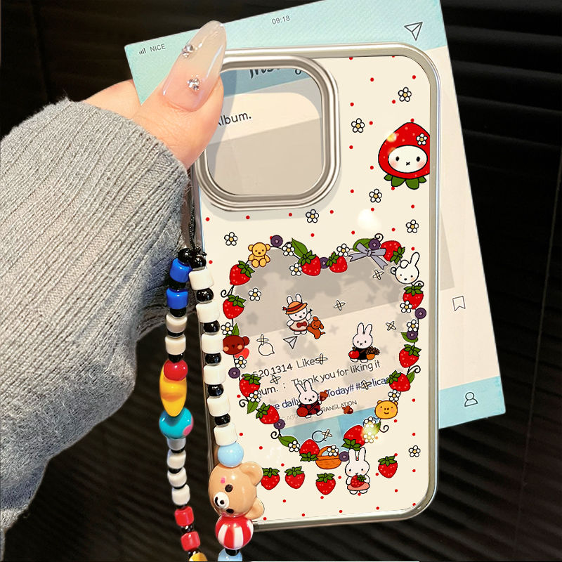 草莓小兔适用iphone16pro手机壳女款创意个性红米k80防摔荣耀300