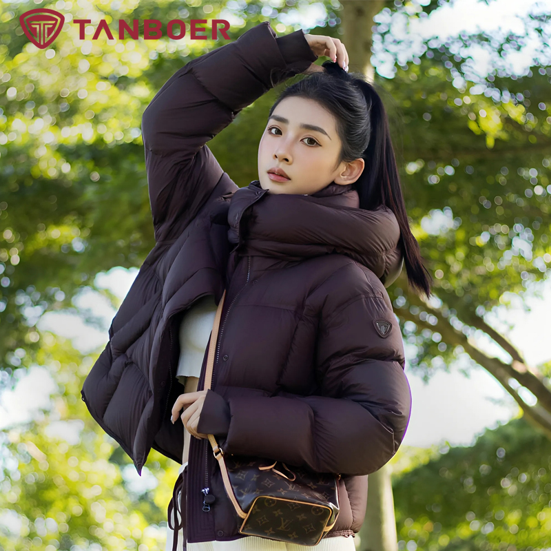 坦博尔女士羽绒服短款2025新款廓形宽松琥珀流光贵气洋气时尚外套