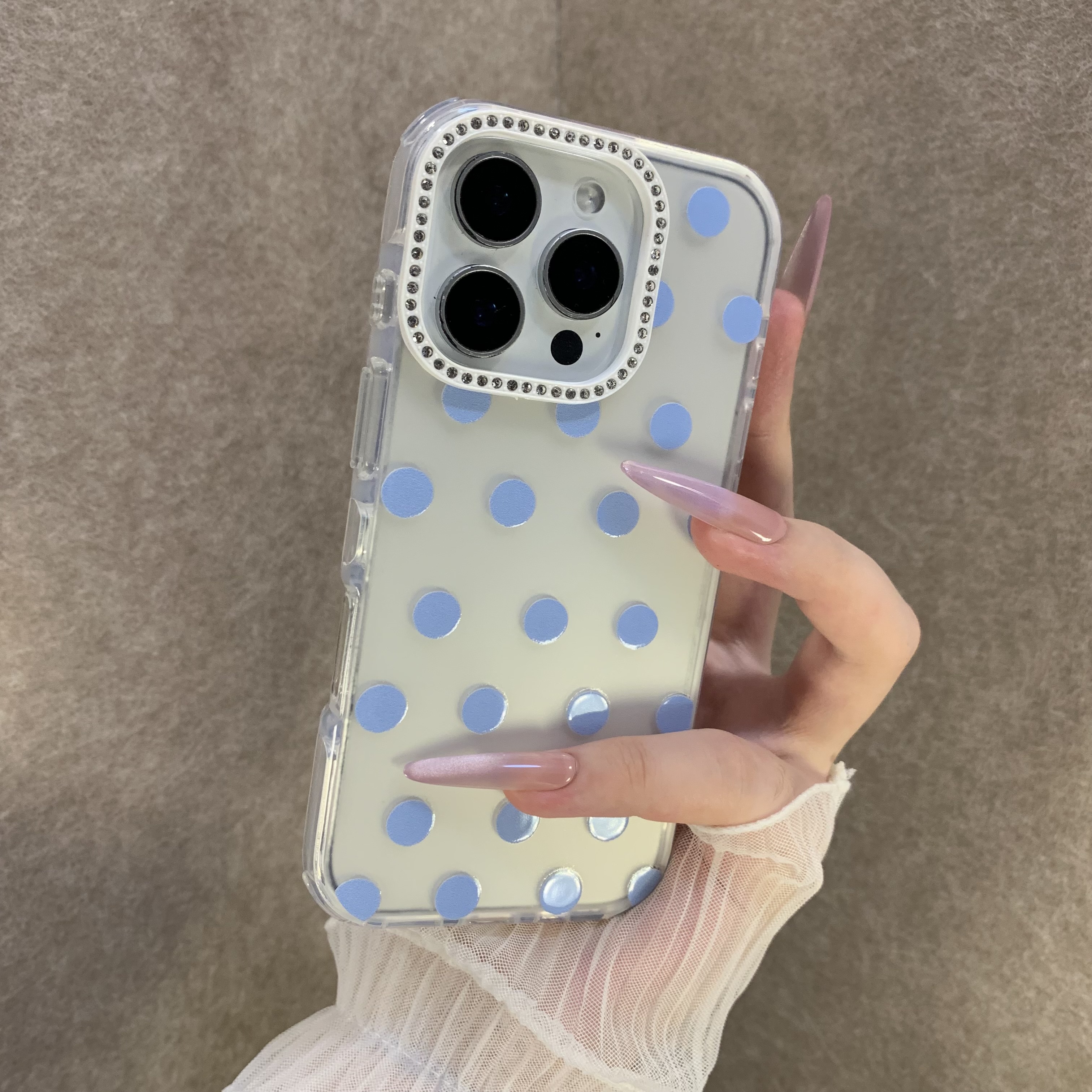 波点适用苹果16promax手机壳iPhone15全包闪钻KT卡通14女款13硬壳