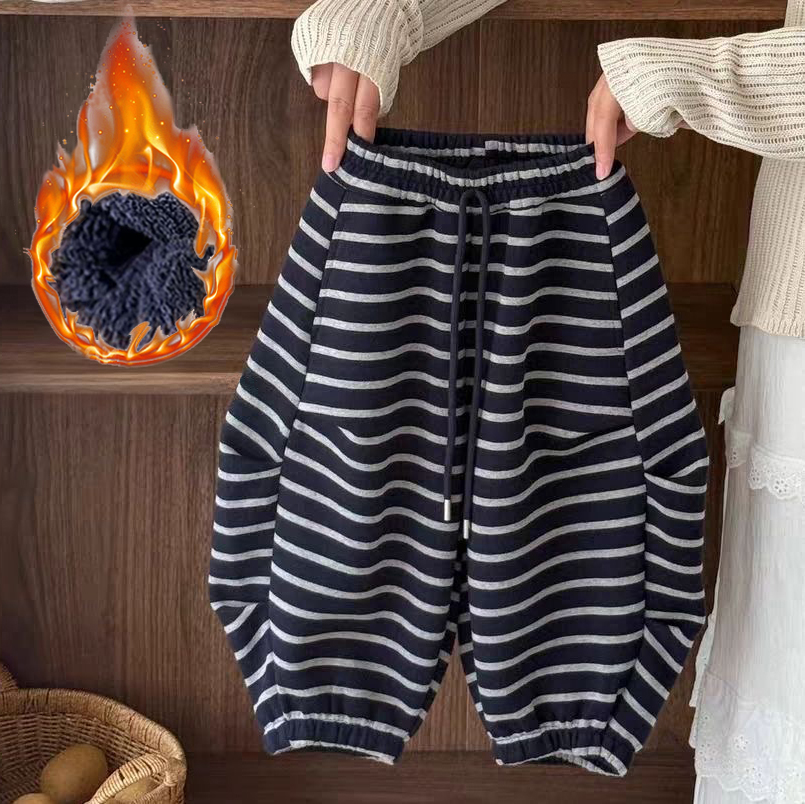 儿童条纹裤子女童灯笼裤男童春秋2025新款爆款洋气潮款束脚哈伦裤