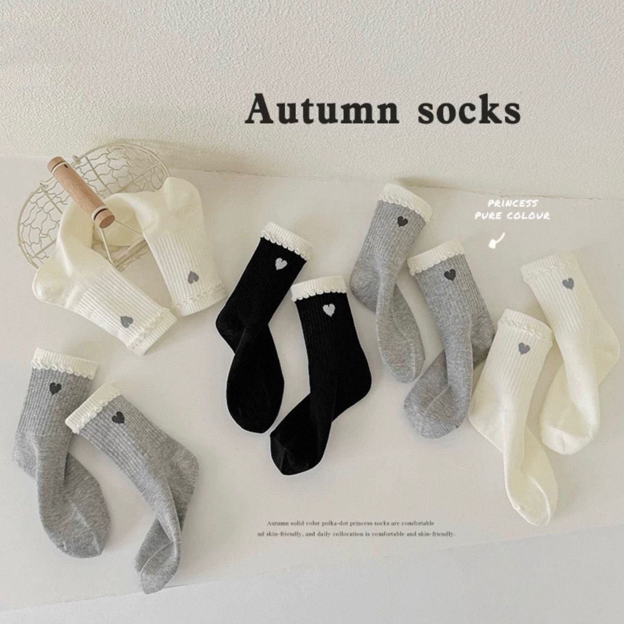 女童袜子春秋无骨中筒袜儿童韩版ins爱心花边公主袜秋天miu系棉袜