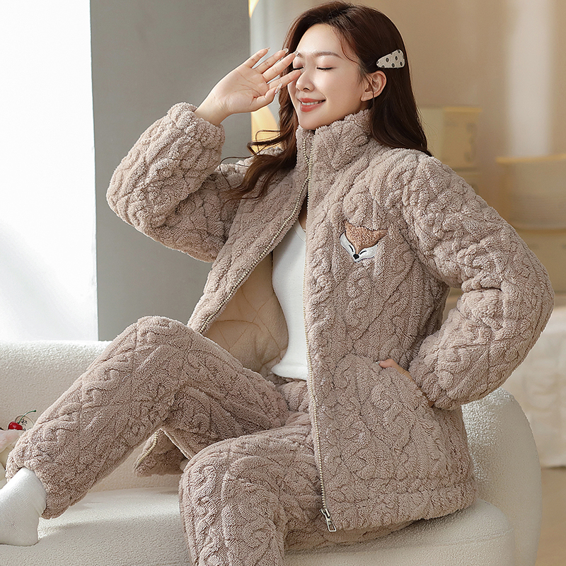 爆款2025冬天女装新款棉服三层加棉睡衣女棉衣棉裤家居服棉袄套装