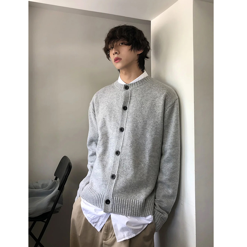 美式复古灰色毛衣开衫男款慵懒松弛感针织外套韩系氛围感早秋穿搭