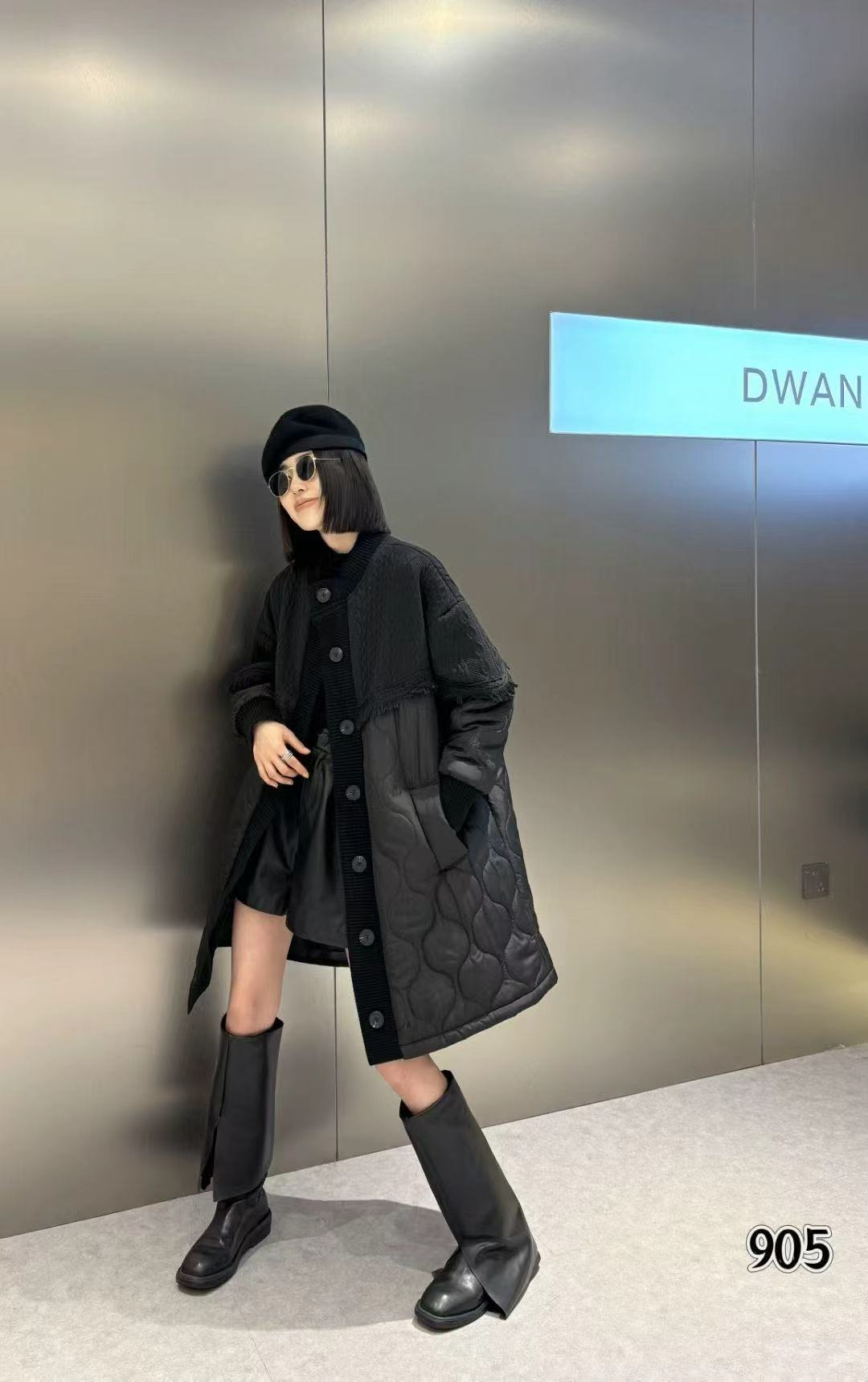 2025秋新款简约拼接流苏圆领洋气胖mm显瘦宽松设计薄棉外套905