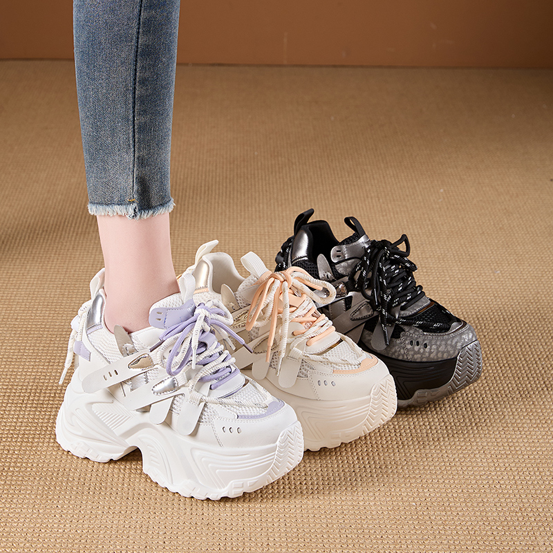艾格鸟增高11cm老爹鞋女2025春新款显脚小运动鞋厚底内增高女鞋