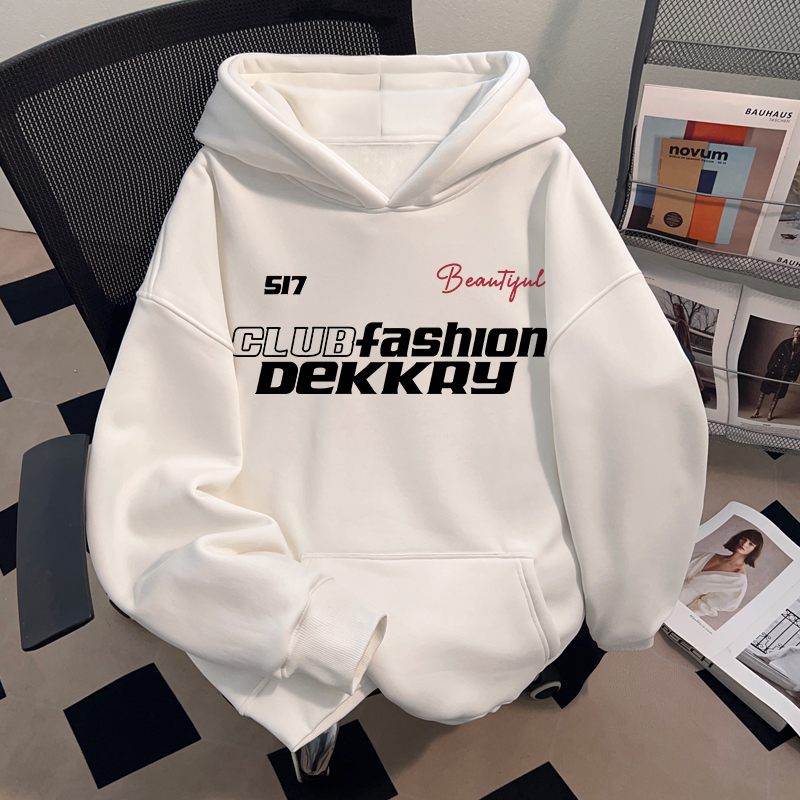 Dekkry秋冬流行套头连帽卫衣男女款时尚创意字母印花加绒百搭上衣