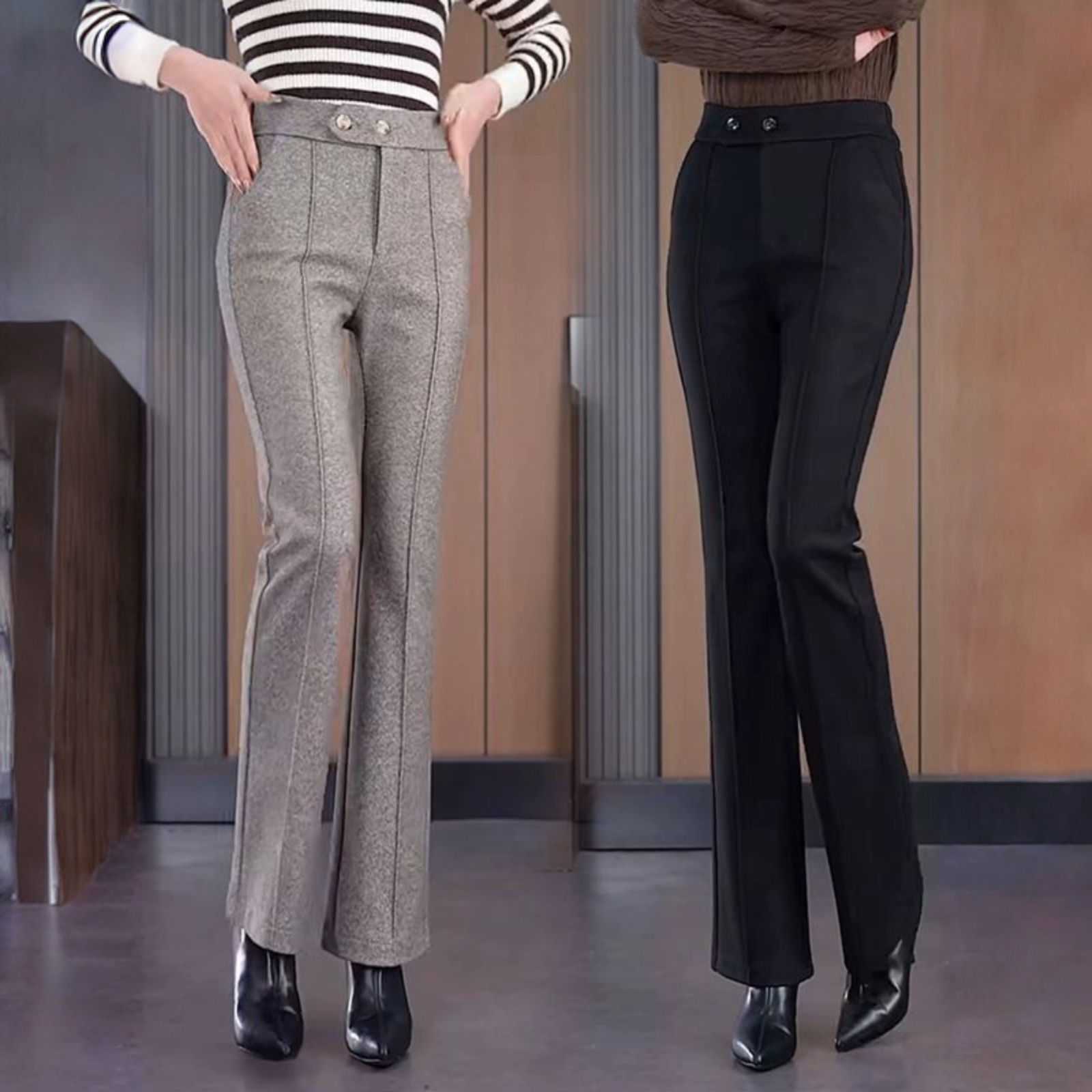 2025秋冬新款毛呢微喇叭裤女士裤子高腰显瘦休闲裤时尚呢子微喇裤