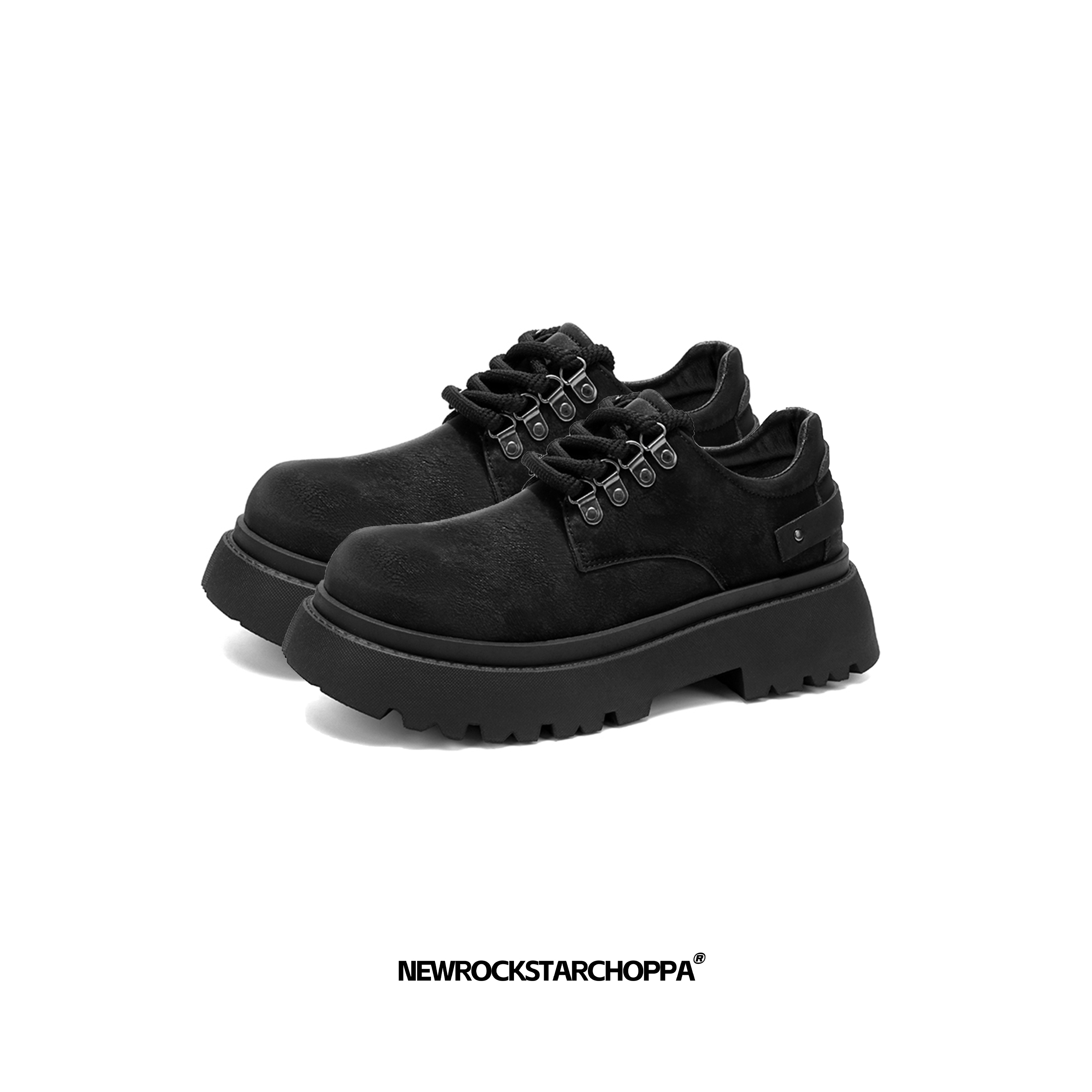 NewRockStarChoppa"复古系列"米奇大头德比鞋男厚底增高时尚皮鞋