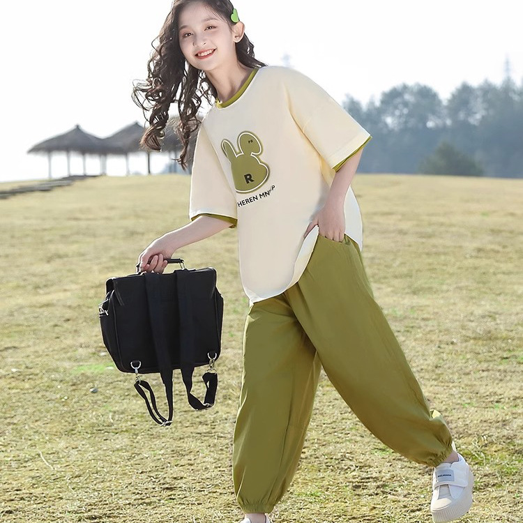 女童夏装2025新款短袖t恤中大童女装夏季网红套装9儿童装女孩衣服