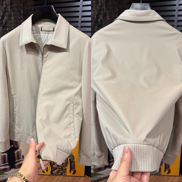 7238欧货夹克男士翻领针织袖加厚拼接内胆绵羊毛青春潮流时尚穿搭