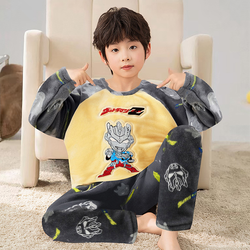 保暖男童睡衣冬季法兰绒薄绒2025新款小男孩卡通中小童套装家居服