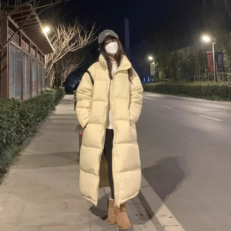 长款羽绒服女2025年冬季新款小个子加厚过膝白鸭绒保暖卡其色外套