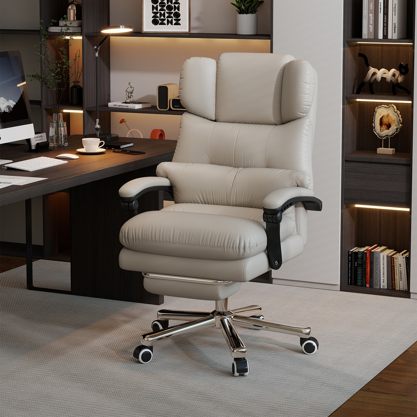 蓝泽家用办公电脑椅可按摩书房书桌椅休闲可躺久坐靠背椅老板座椅