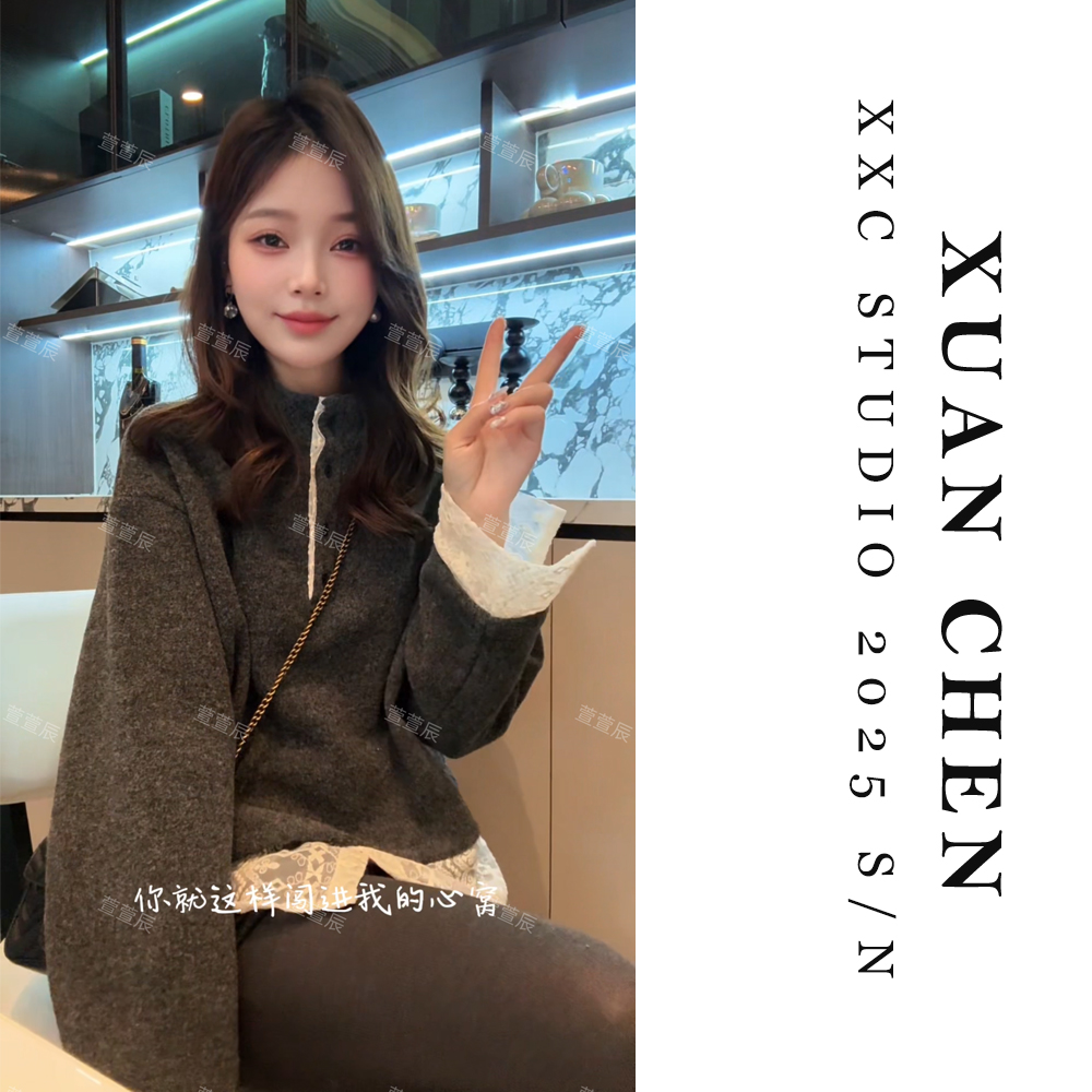 【永夜灯塔】卫衣女款爆款2025新款正品秋冬慵懒风毛呢套头上衣9232