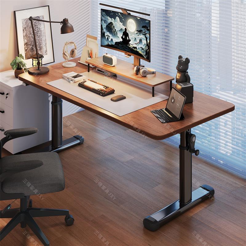 可升降电脑桌实木家用学生学习桌书桌卧室办公桌子长方形工作台