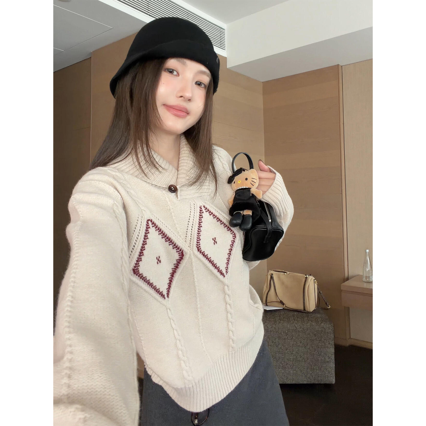 2026新款韩系复古菱格麻花毛衣针织衫女秋冬季高级感内搭打底上衣