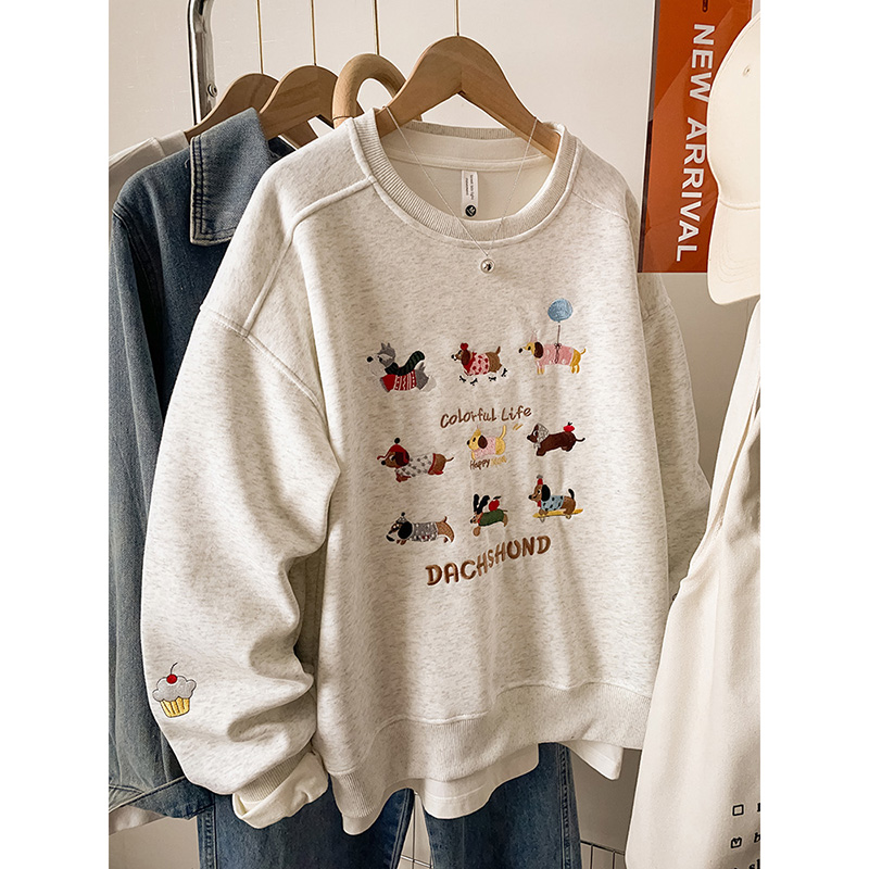 2025秋冬季大码胖mm字母狗狗刺绣卫衣女2025新款韩版加厚加绒无帽