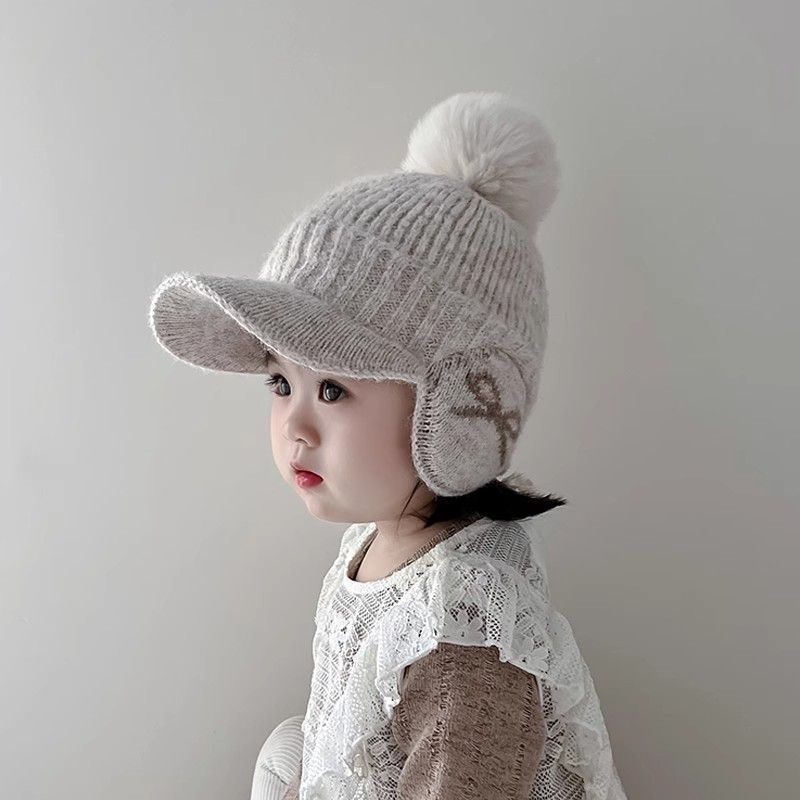 儿童鸭舌帽毛线帽男女童护耳针织帽韩版保暖棒球帽加厚防风套头潮