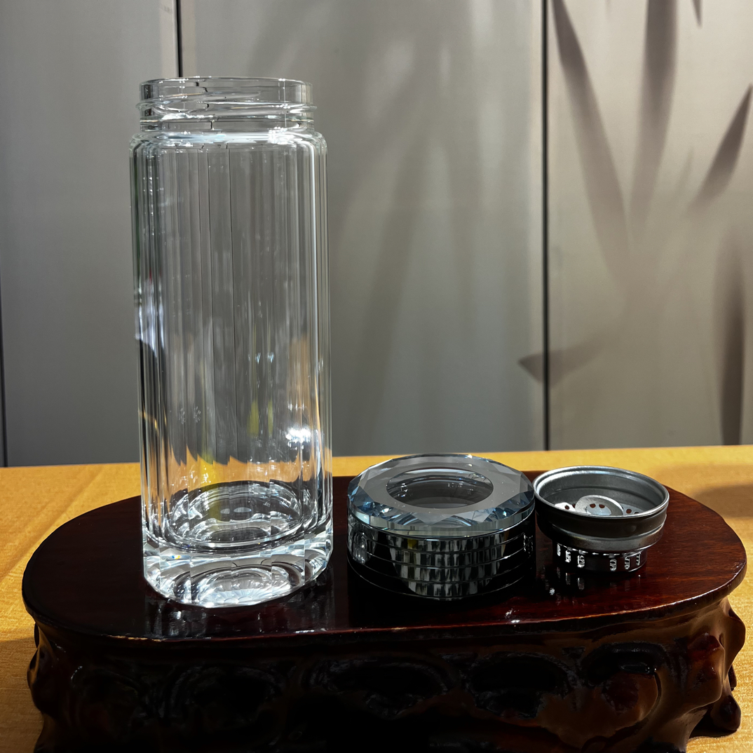 黑金抗菌保鲜纯钛茶漏高档透明隔热水晶防爆带盖男士玻璃泡茶杯