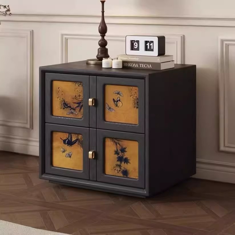 非遗香云纱斗柜模块组合柜实木卡门柜新中式电视柜中古床头柜边柜