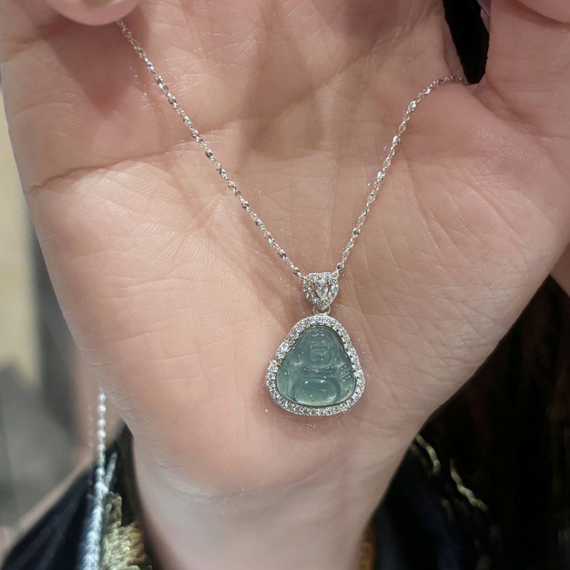 铜项链 新款笑脸佛公项链女带钻小众设计感时尚闪钻日常个性