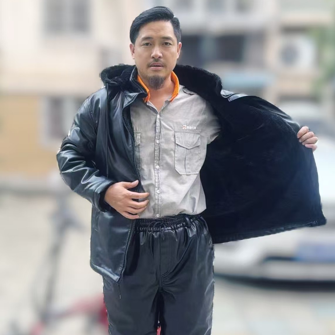 代驾骑手外卖骑行防风防寒加绒保暖 皮衣皮裤