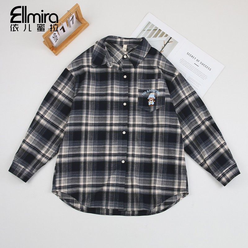 【悦姿】9437女童格子衬衫春秋儿童外套长袖上衣格纹中大童休闲宽松