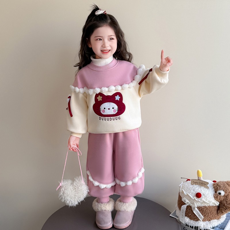 新疆西藏包邮女童加绒套装冬装2025新款儿童秋冬季洋气时髦宝宝卫