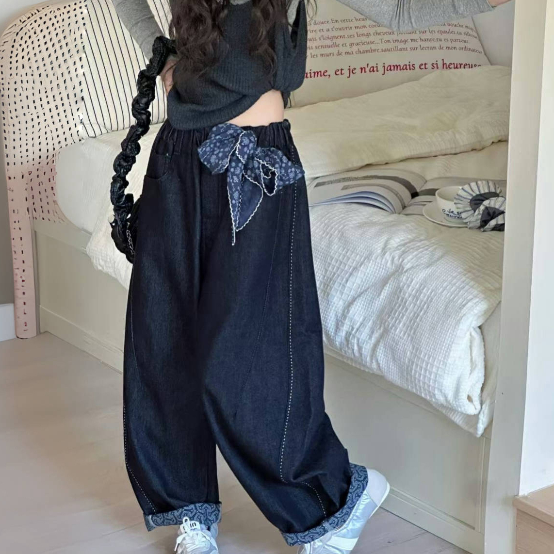 实体现货童装女童秋冬卷边老爹裤2025儿童潮酷百搭牛仔裤亲子