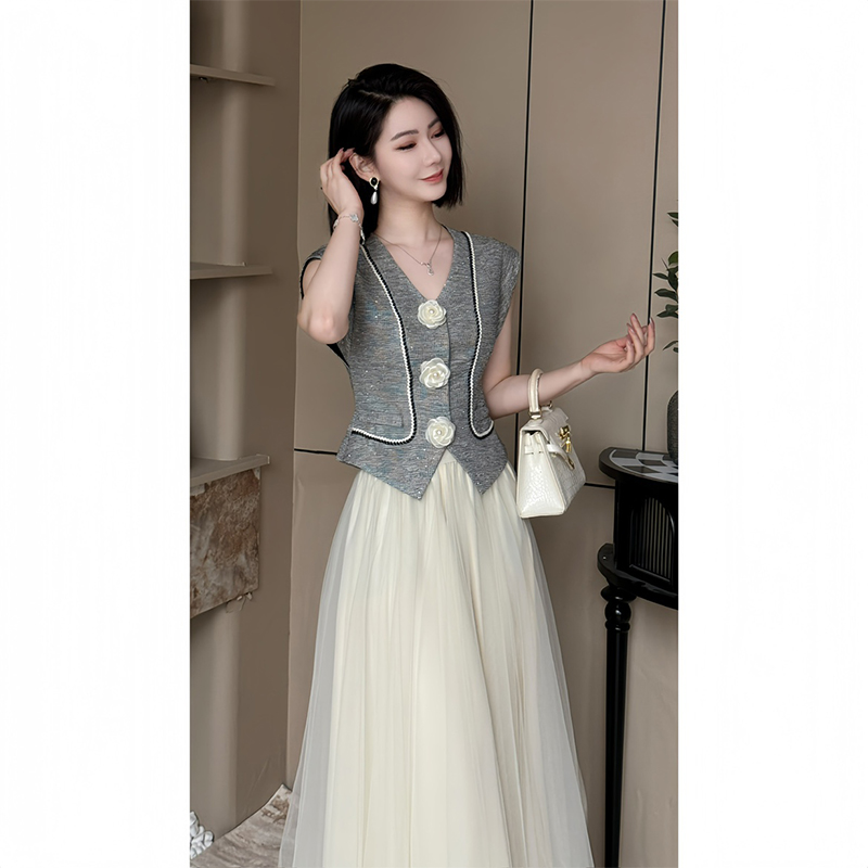 格娜夏装小香风套装新款爆款洋气优雅纱裙高级感女装裙裤套装