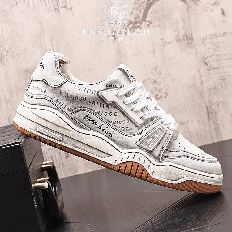 法莎尼亚时尚做旧板鞋轻奢舒适耐磨防滑增高百搭男鞋新款休闲潮鞋