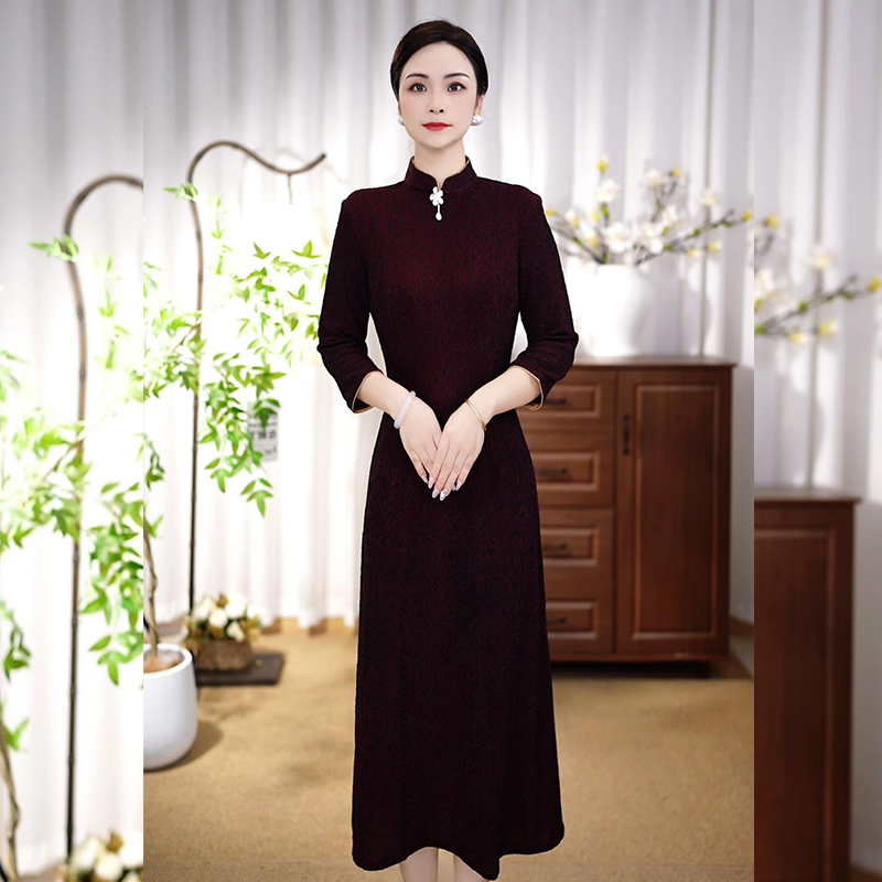 [Apple400]2025新款复古风长款优雅旗袍中国风妈妈旗袍连衣裙夏季