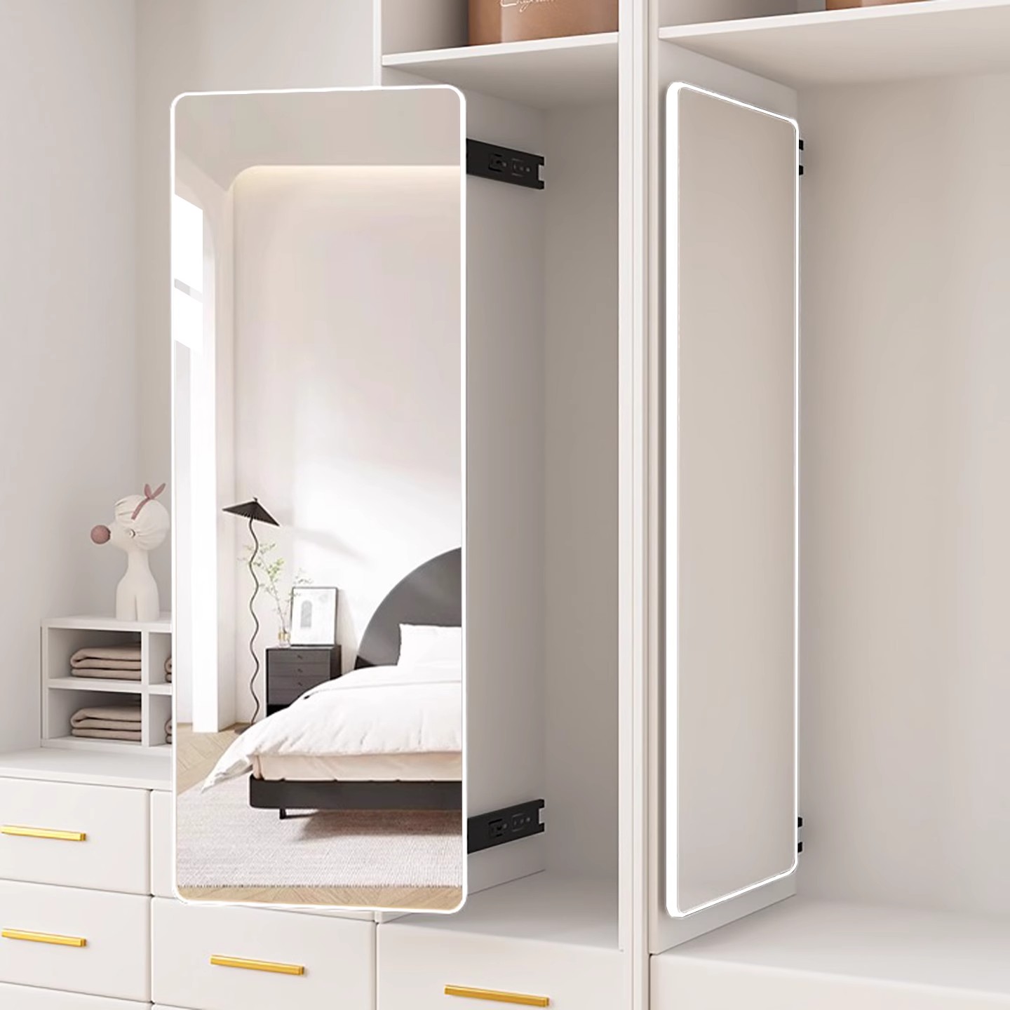 衣柜镜子旋转穿衣镜试衣全身折叠内置内装隐形家用卧室推拉试衣镜