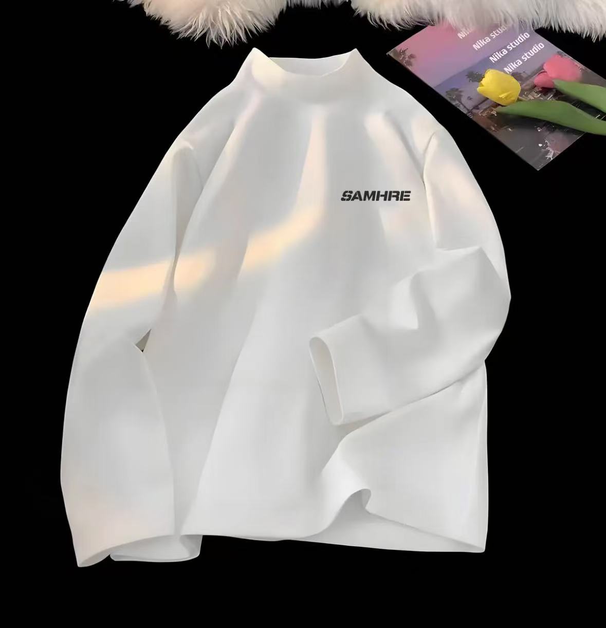 半高领双面绒卫衣春秋款内搭长袖T恤保暖宽松打底衫Y