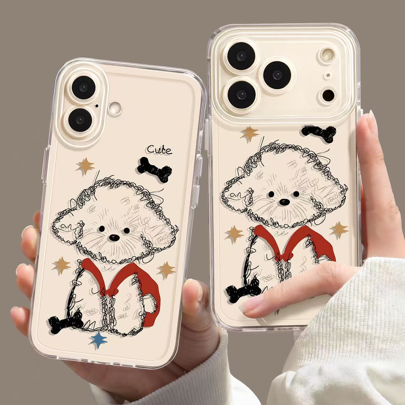 透明潦草线条小狗适用iphone17Promax/17手机壳华为P70vivo小米15