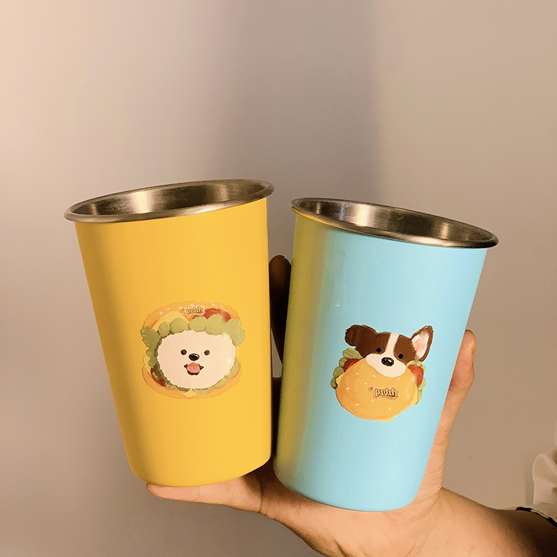 不锈钢漱口杯家用卡通汉堡小狗儿童洗漱杯高颜值情侣304牙具牙杯