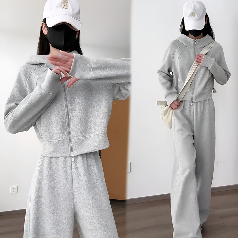 时尚休闲运动套装女2025年春秋新品显瘦宽松连帽卫衣长裤两件套潮
