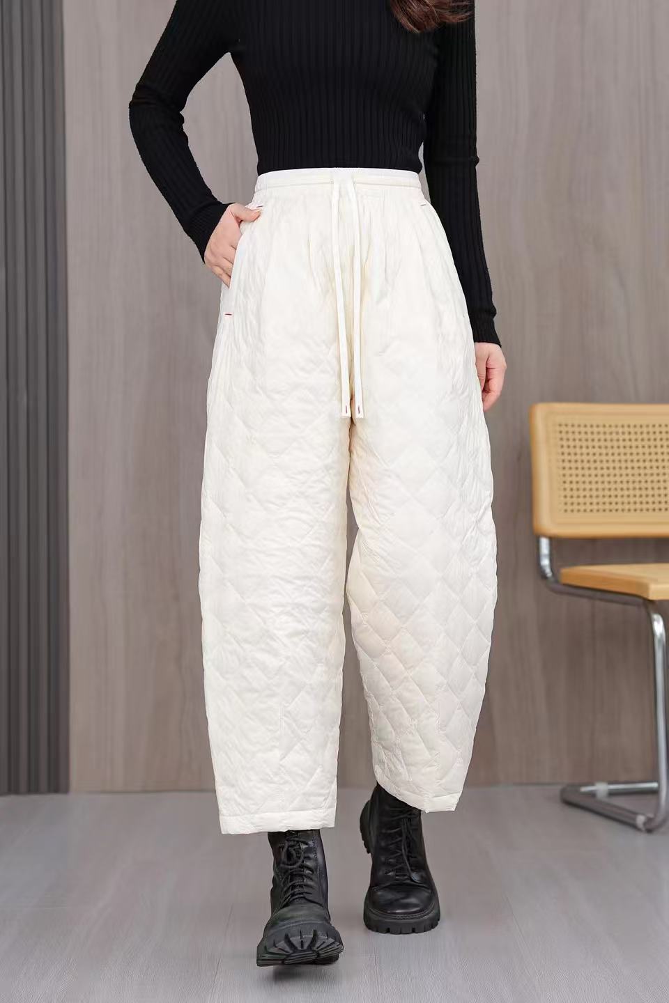 2025冬季新款松紧腰90绒白鸭绒九分羽绒裤001
