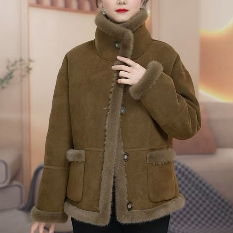 【赠送运费险】双面穿海宁颗粒绒毛一体套女短款保暖时尚加厚冬季